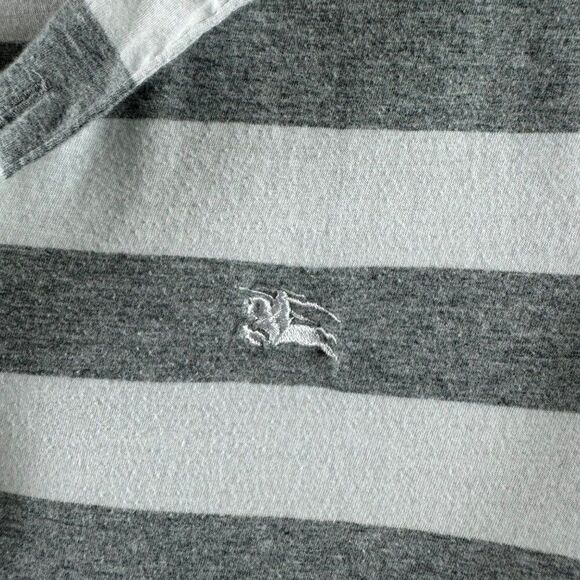 Burberry London Slim Fit Striped Polo Mens XL (Runs Small) Grey White Preppy - Picture 3 of 9